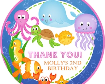 Under The Sea Birthday Party Stickers or Favor Tags, Sea Creatures Birthday Party Decorations, Under The Sea Party Favors