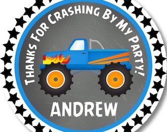 Monster Truck Birthday Party Sticker Labels, Monster Truck Party Stickers, Monster Truck Party Decorations