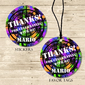 Paintball Birthday Party Stickers or Favor Tags, Paintball Birthday Decor, Paintball Party Favors, Paintball Favor Tags