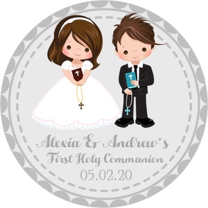 Twins First Holy Communion Favor Tags or Sticker Labels, Twins Communion Stickers For Boys Or Girls