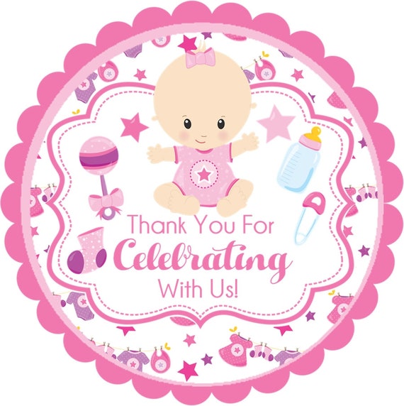Pink and Purple Baby Girl Baby Shower Favor Tag, Pink and Purple Baby Girl Baby  Shower Favor Sticker 