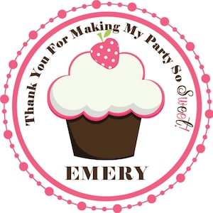Cupcake Birthday Favor Sticker, Cupcake Birthday Favor Label, Cupcake Birthday Party Decorations