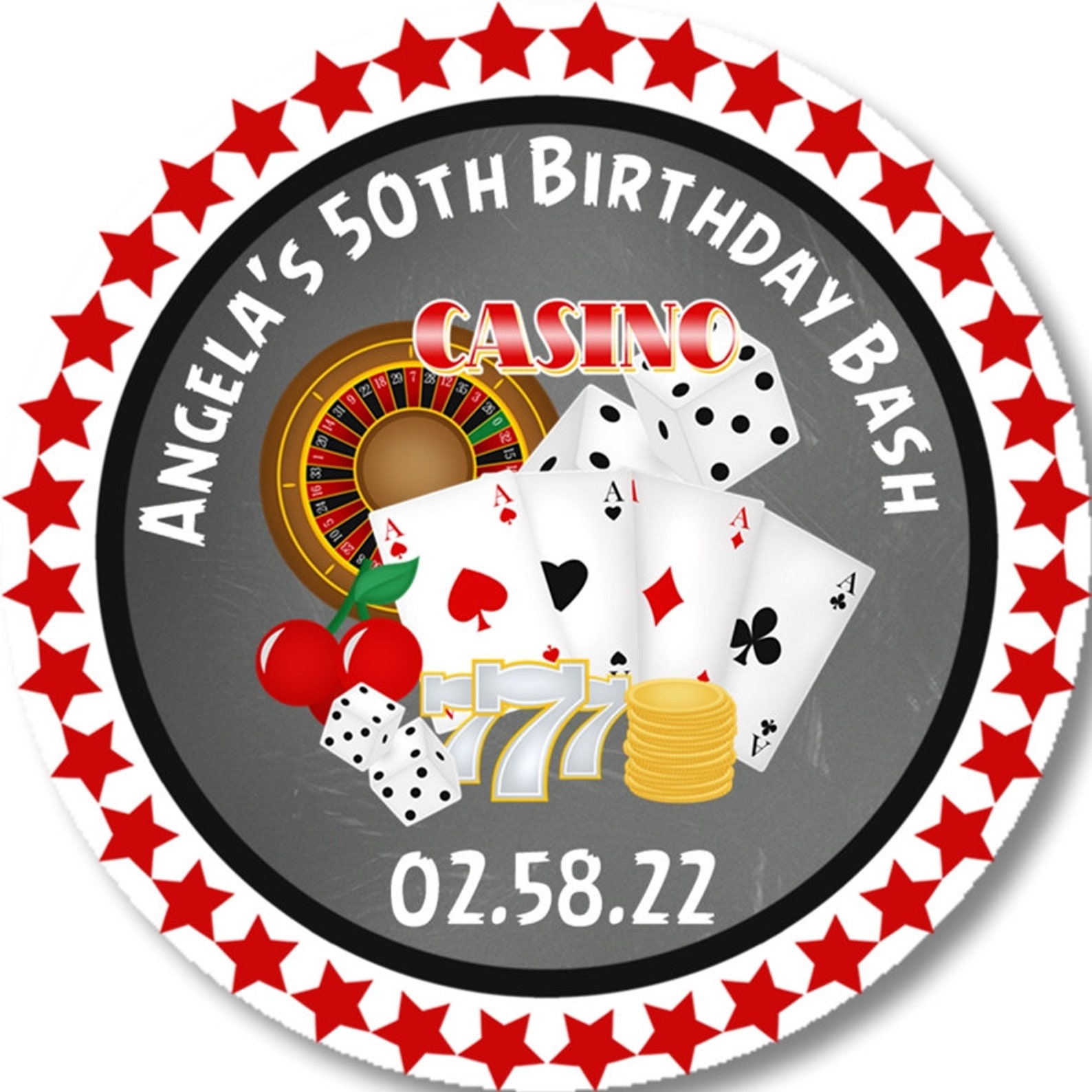 Casino Party Favor Sticker Casino Birthday Party Sticker Etsy