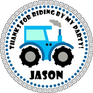Blue Farm Tractor Birthday Party Sticker Labels, Farm Tractor Party Decorations For Boys