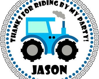 Blue Farm Tractor Birthday Party Sticker Labels, Farm Tractor Party Decorations For Boys