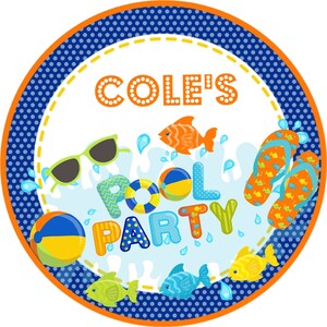 Pool Party Stickers, Pool Birthday Party Favor Tags