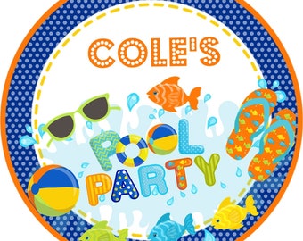 Pool Party Stickers, Pool Birthday Party Favor Tags