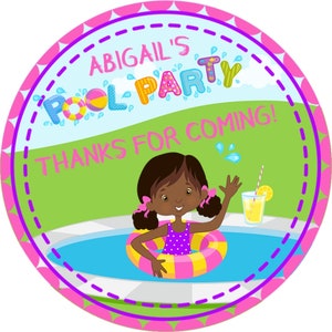 Girls Pool Party Stickers, Pool Birthday Party Favor Tags For Girls