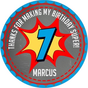 Superhero Birthday Party Sticker Labels, Superhero Party Stickers, Superhero Party Decorations