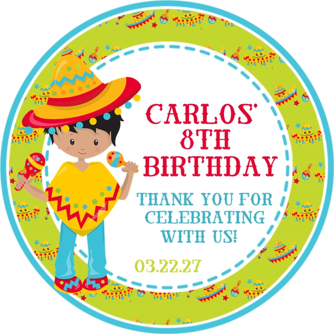 Boys Fiesta Birthday Party Stickers or Favor Tags, Fiesta Birthday ...