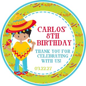 Boys Fiesta Birthday Party Stickers or Favor Tags, Fiesta Birthday Decorations, Fiesta Birthday Favor Tags For Boys