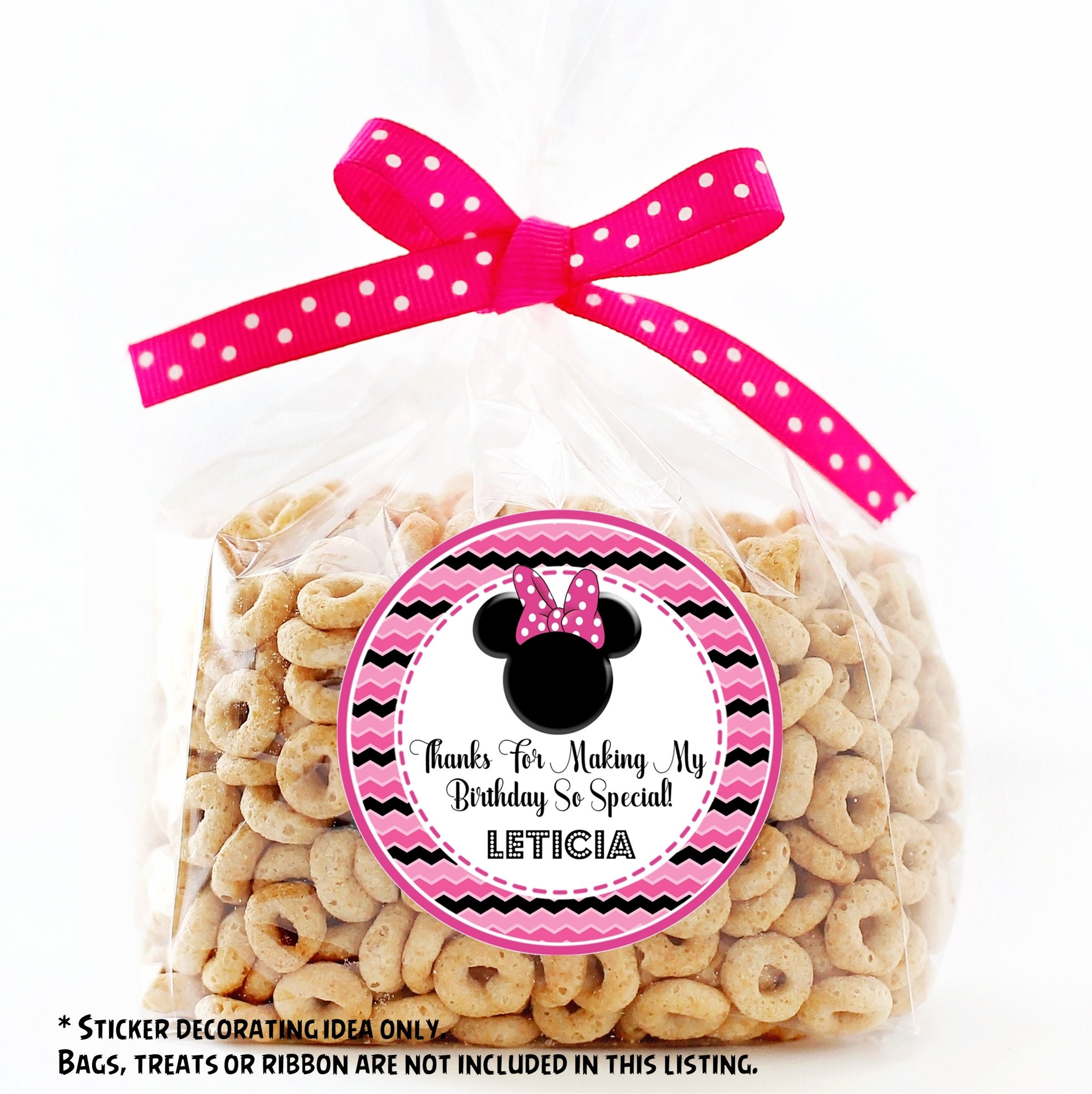 Pink Black Minnie Mouse Birthday Party Stickers or Favor Tags Minnie Birthday Decorations Minnie Mouse Birthday Party Favor