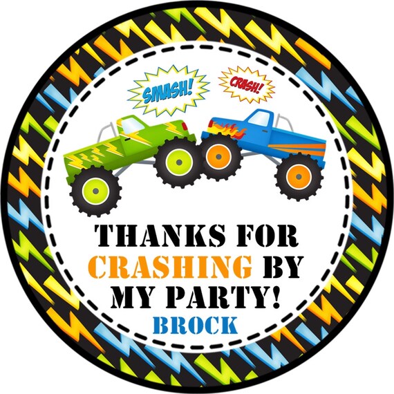 Monster Truck Birthday Party Stickers Or Favor Tags Monster Etsy