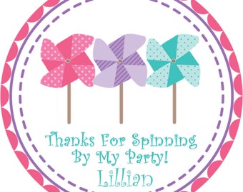 Pinwheel Birthday Party Stickers or Favor Tags, Pinwheel Birthday Party Decorations