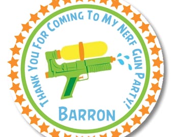 Watergun Birthday Party Favor Sticker, Watergun Party Sticker Labels