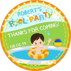 Boys Pool Party Stickers, Pool Birthday Party Favor Tags For Boys