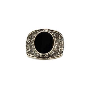 US Armee Ring Marine Silberfarbe oval schwarz United States Herrenring Größe 57 Modeschmuck