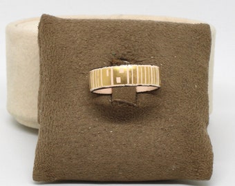 Vintage Ring Bandring Feueremaille zart rosa und Gold Emailliert Streifen 80er Jahre Zeitlos