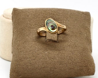 Ring Bronze Glatt Seeopal Abalone Muschel grün Damenring Vintage Zeitlos
