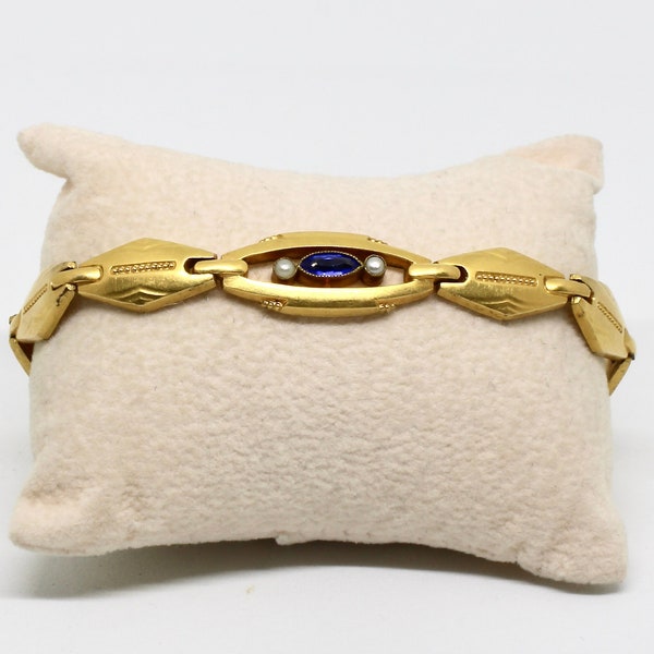 Jugendstil Armband Saphire Steine Saatperlen Silber mit Gold Double Antik 20er Jahre Rarität Damenarmband