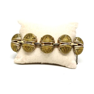 Breites Damen Toledo Armband halbe Kugeln mit Kastenschloss - Vintage Armschmuck zweifarbig aus Spanien