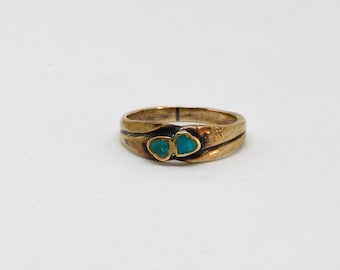 Vintage Ring Herzchen Türkis Stein Bronze Zeitlos Damen Kleinfinger