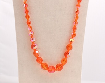 Vintage Glasperlenkette Halskette Kette Glasperlen geschliffen Orange mit Schimmer 50er Jahre Auffallend für Sie