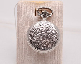 Pallas Stowa Taschenuhr Damen Uhr Kettenuhr Handaufzug Floral Silber Farbe 50er Jahre