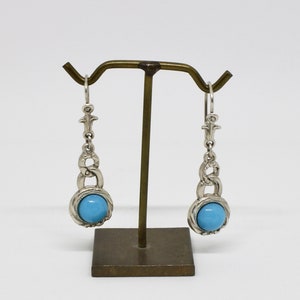 Art Nouveau earrings turquoise stone round light blue 835 silver movable antique dainty