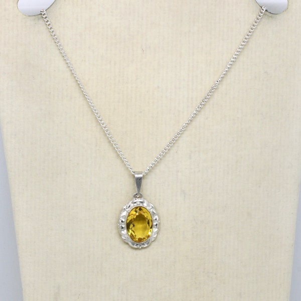 Vintage pendant yellow crystal cut with necklace chain silver color jewelry set 50s for woman