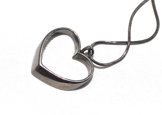 Modern pendant heart crystal stones dark silver c… - image 4