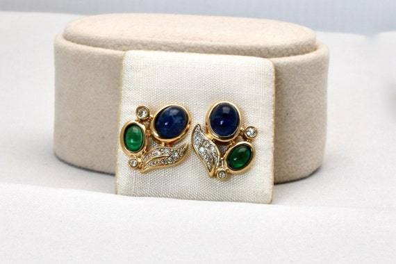 Pierre Lang Flower Studs with Blue Green Crystals… - image 2