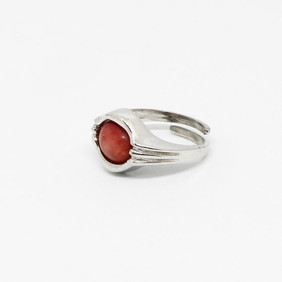 Vintage ring 835 silver oval stone coral red G&W … - image 4