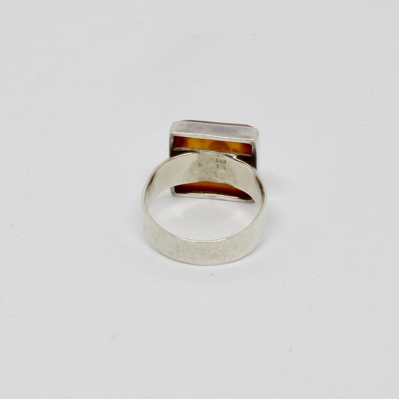 Vintage Ring Bernstein Kissenschliff 925 Silber Breit wuchtig für Frau 60er Jahre Bild 6