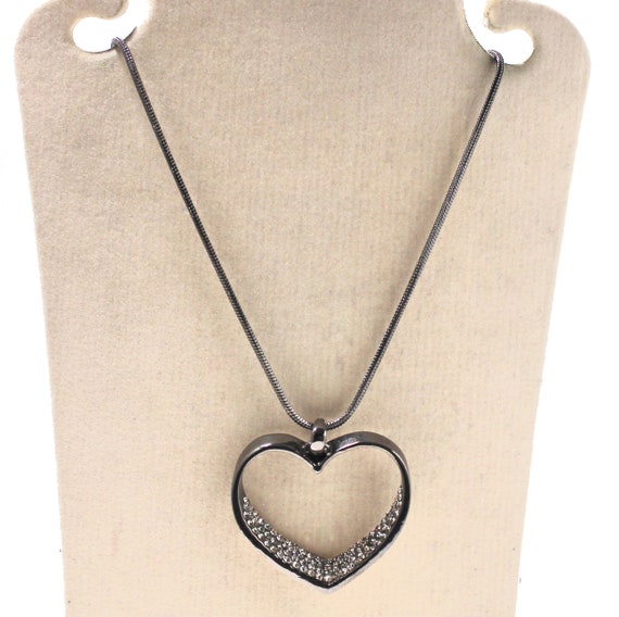 Modern pendant heart crystal stones dark silver c… - image 1