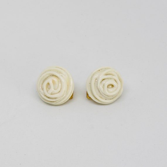 Vintage ear clips rose white stone petite 60s tra… - image 2