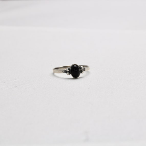 Vintage Ring kleiner Onyx Stein oval 925 Silber M… - image 2