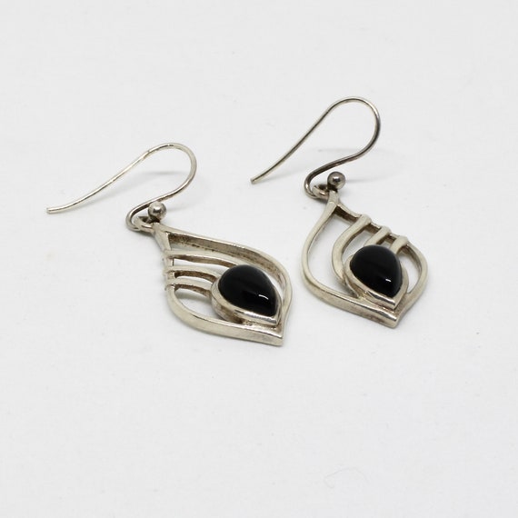 Vintage earrings hanging 925 silver drops onyx st… - image 3