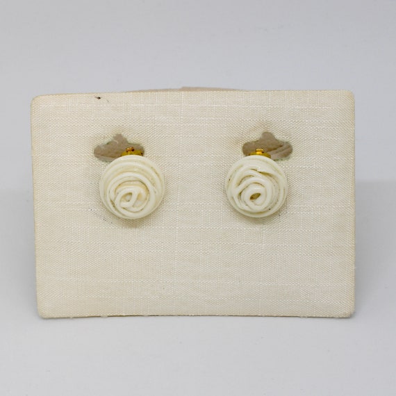 Vintage ear clips rose white stone petite 60s tra… - image 1