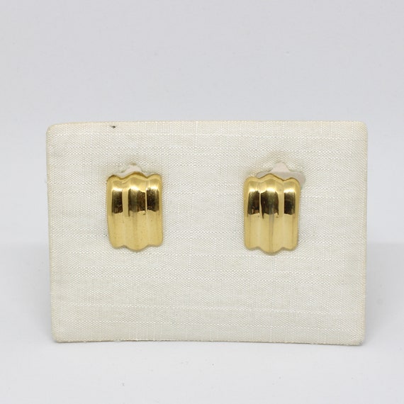 Monet clip-on earrings gold color smooth designer… - image 1