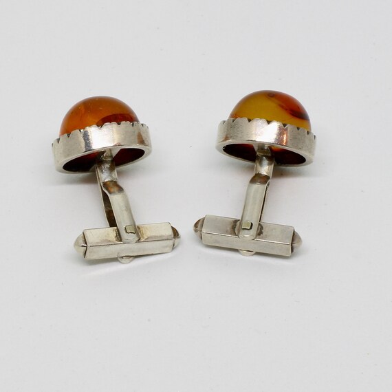 Antique cufflinks 830 silver round with amber 60s… - image 5