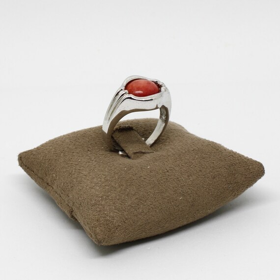 Vintage ring 835 silver oval stone coral red G&W … - image 2