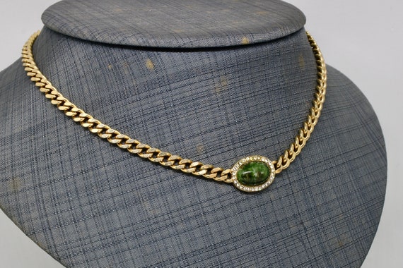 Henkel & Grosse Collier chain necklace green oval… - image 2