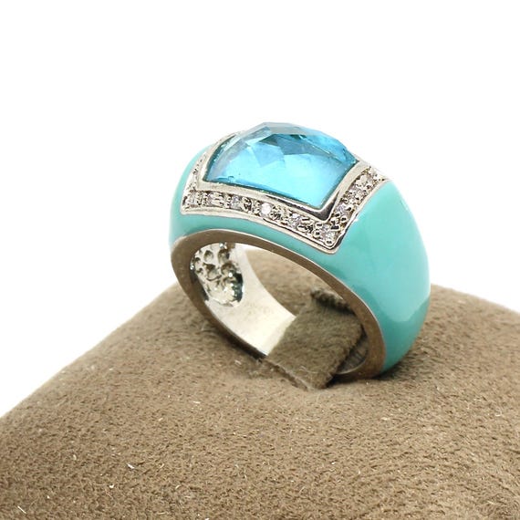 Statement ring, silver-colored, green and turquoi… - image 1