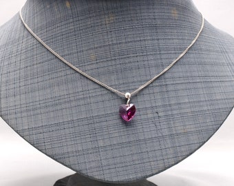 Halskette Kette Anhänger Herz Pink Kristall geschliffen 925 Silber für die Liebste Geschenk