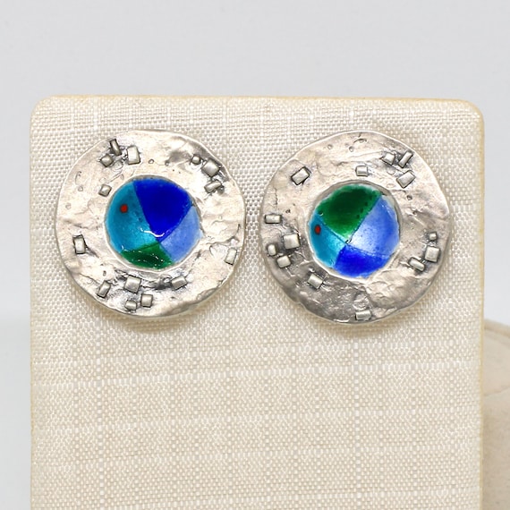 Unique 925 silver stud earrings Earrings round wi… - image 1