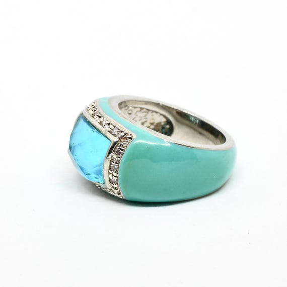 Statement ring, silver-colored, green and turquoi… - image 5
