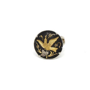 Toledo Ring Silberfarbe rund Vogel Flugtier Hartvergoldet Schwarz Verstellbar Vintage