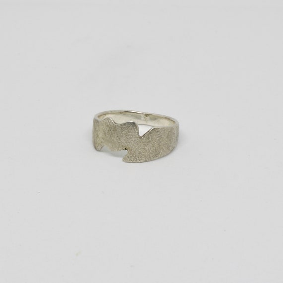 Wide ring jagged sand brushed without stone 925 s… - image 5