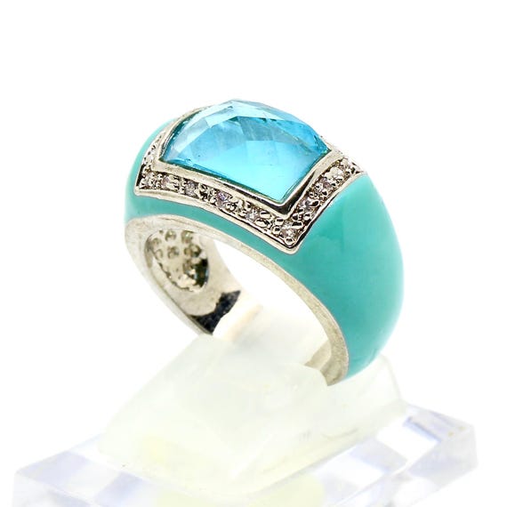 Statement ring, silver-colored, green and turquoi… - image 2